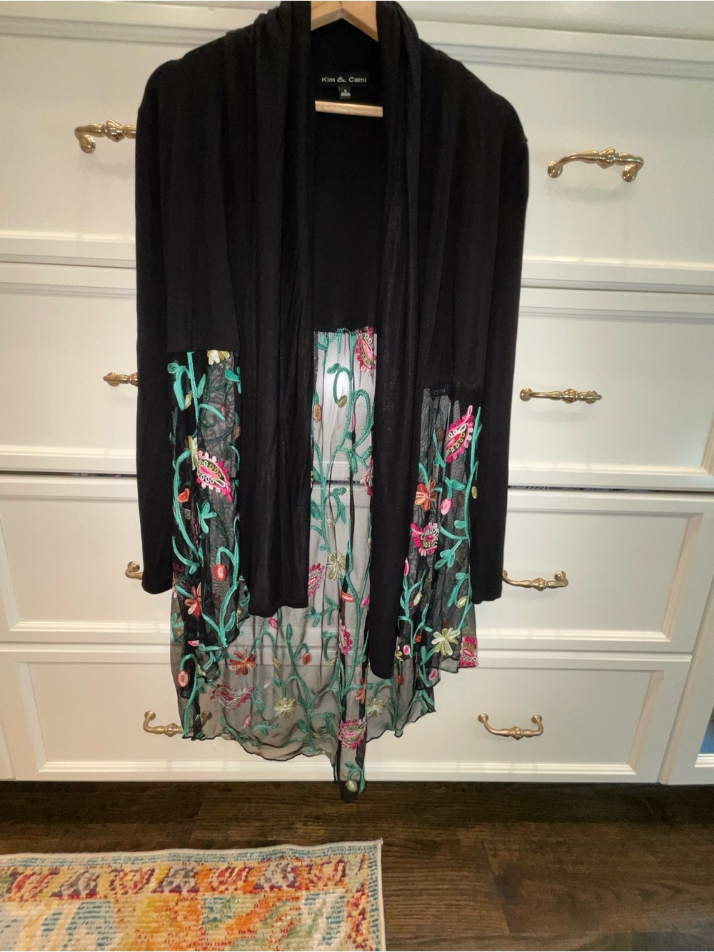Kim & Cami Black Long Black And Floral Cardigan